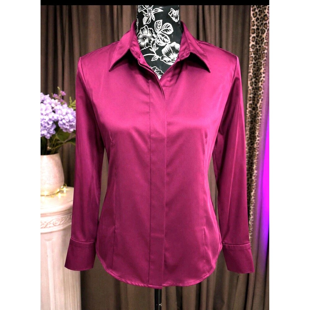 New With Tags George Size Medium Women's Blouse Eggplant Poly/Spandex 36” Bust